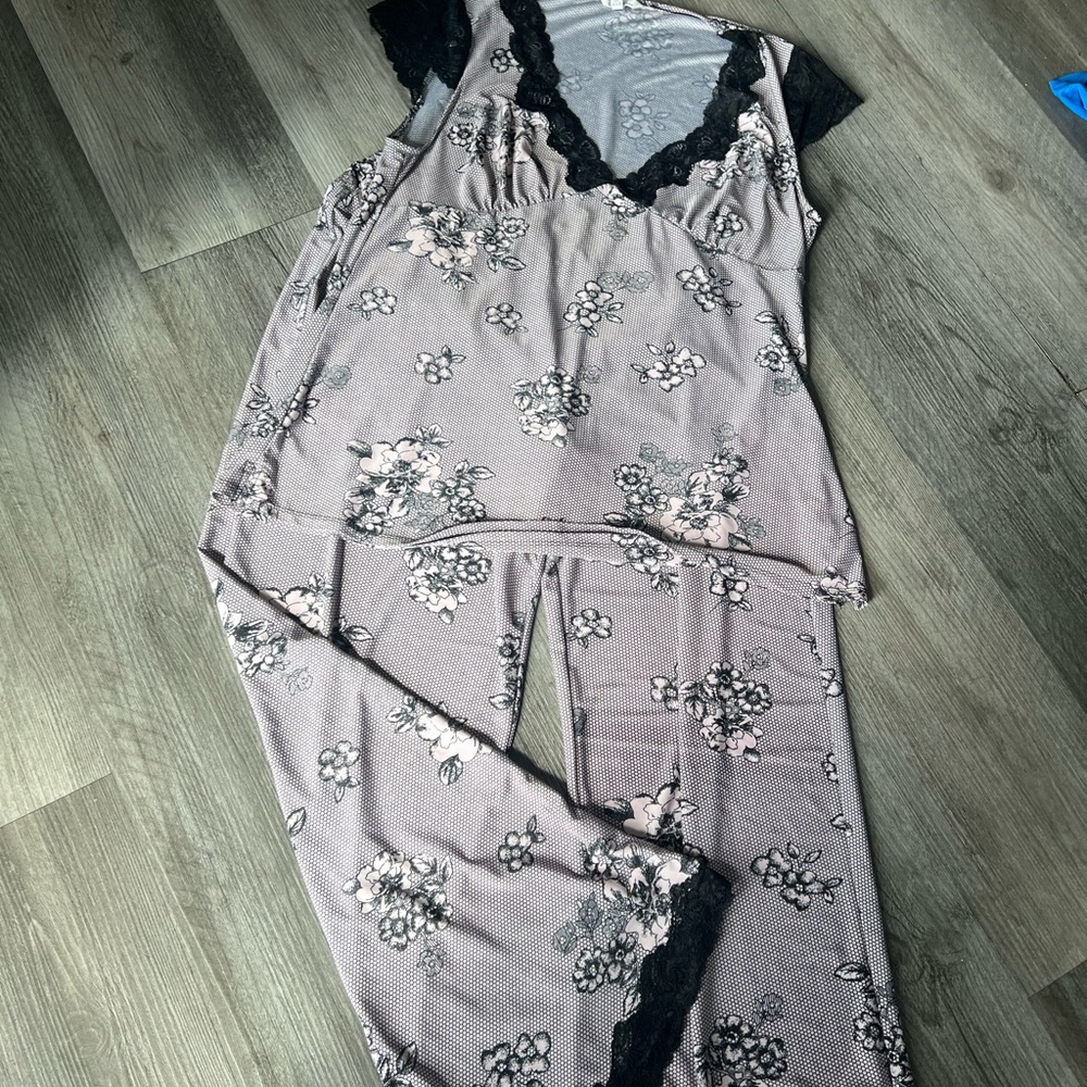Adonna Floral Pajama Set - Pink and Black Lace